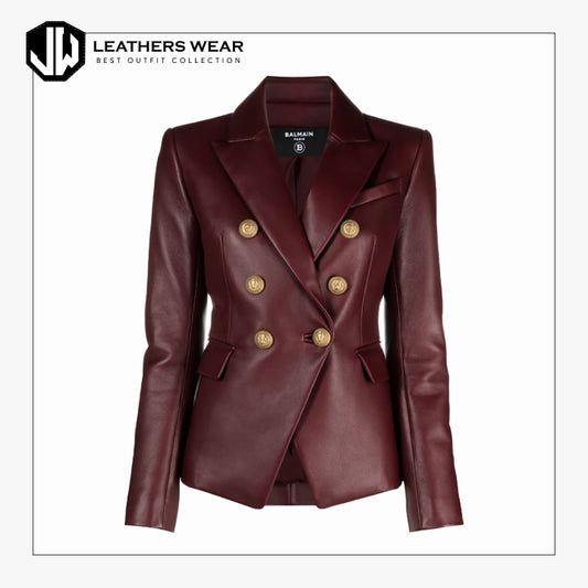 Double Breasted Leather Blazer Leathers Wear