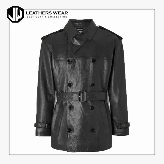 Double Breasted Leather Trench Coat Leathers Wear