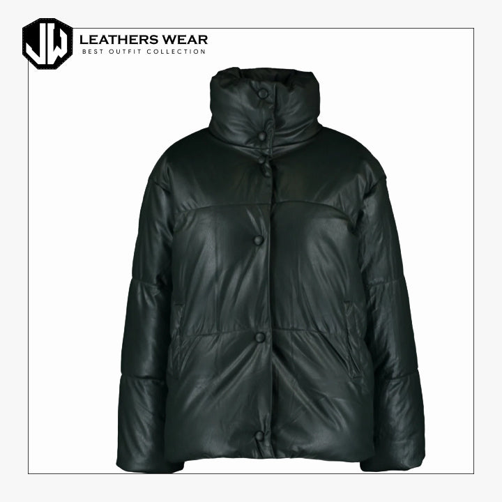 Green Leather Puffer Jacket