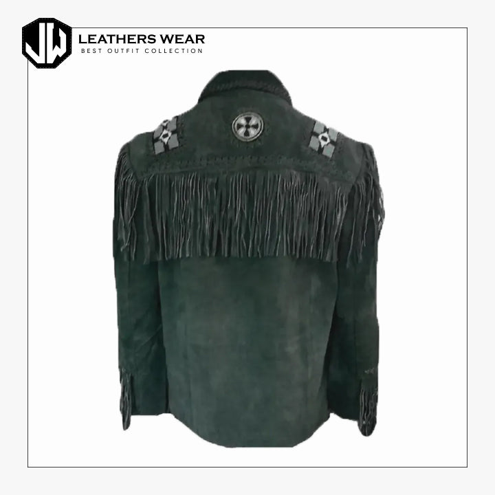 Green Suede Western Leather Jacket