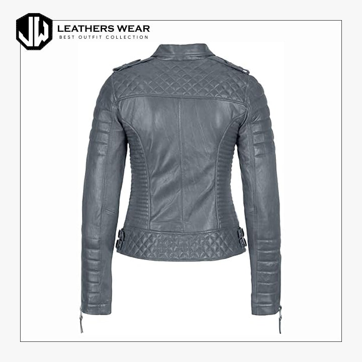 Grey Leather Biker Jacket Leathers Wear