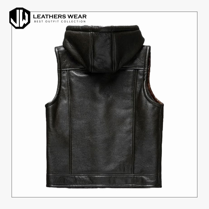 Handmade Black Hooded Biker Vest Men