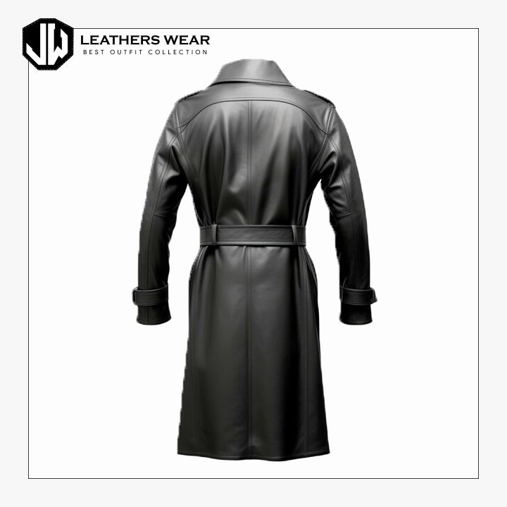 Handmade Cow Leather Men Long Coat