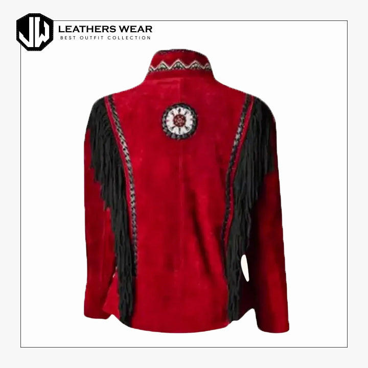 Handmade Red Suede Fringe Jacket