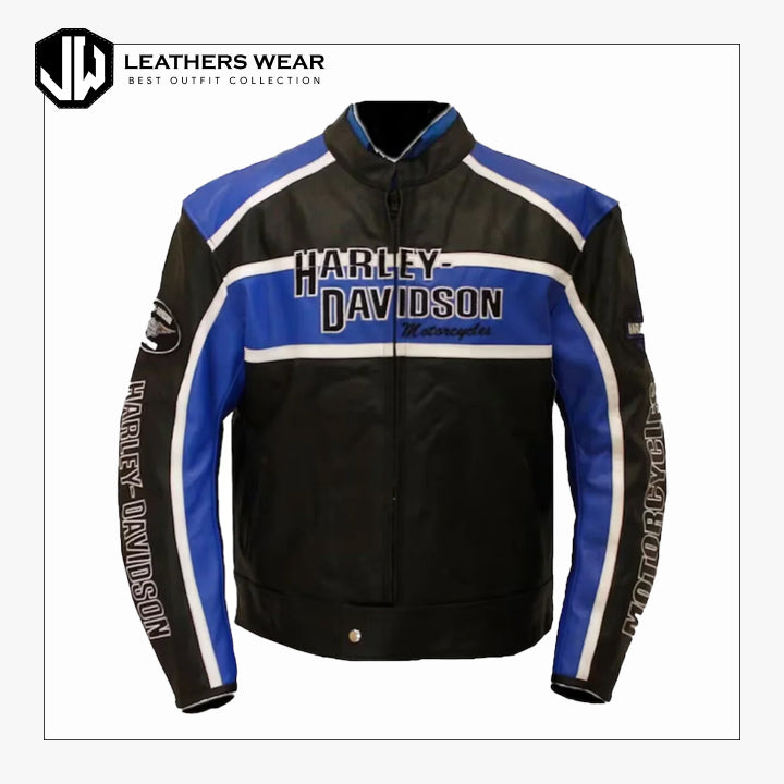 Harley Davidson Blue Biker Jacket Leathers Wear