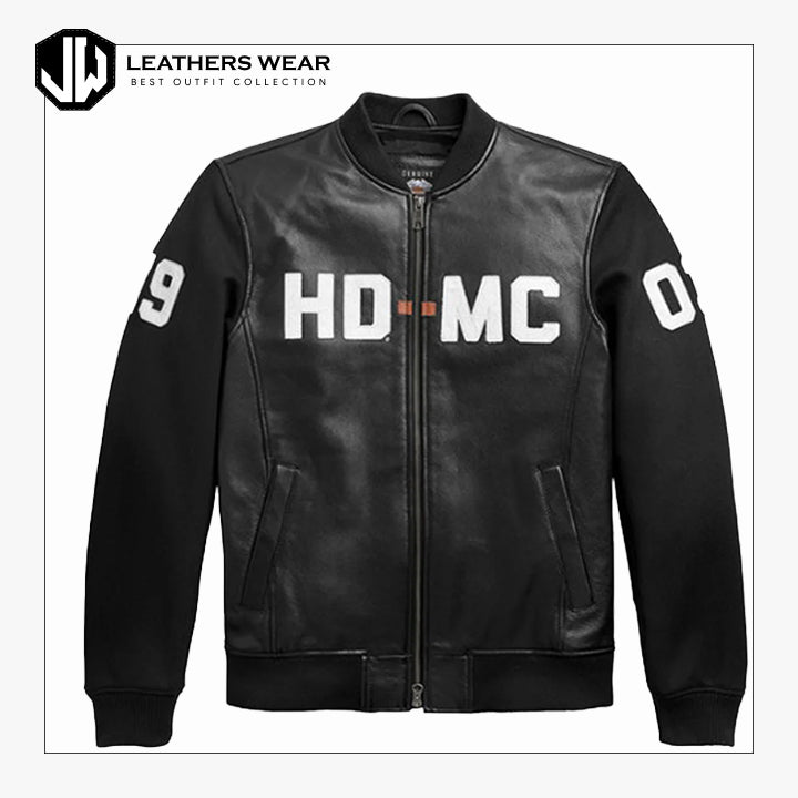 Harley Davidson HD MC Mixed Media Bomber Jacket