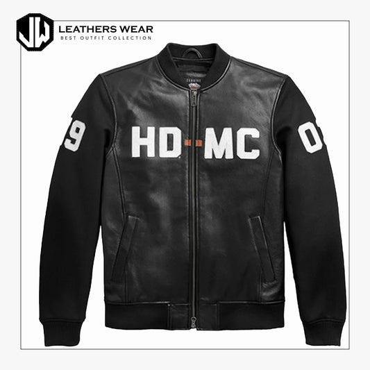Harley Davidson HD MC Mixed Media Bomber Jacket