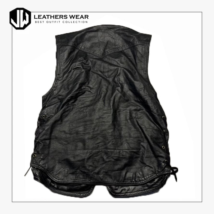 Harley Davidson Leather Vest Black Side Lace
