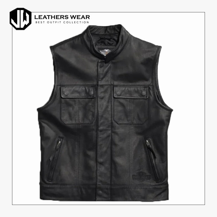 Harley Davidson Mens Foster Reflective Leather Vest Leathers Wear