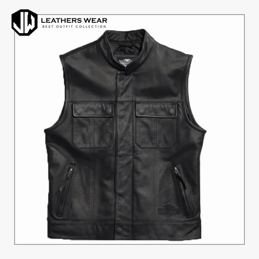 Harley Davidson Mens Foster Reflective Leather Vest Leathers Wear