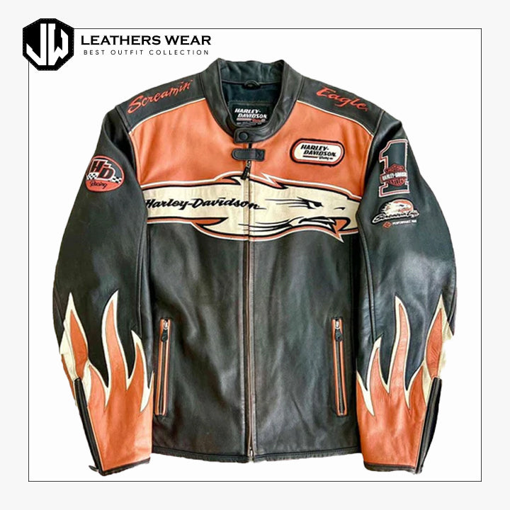 Harley Davidson Orange Screaming Eagle Leather Jacket