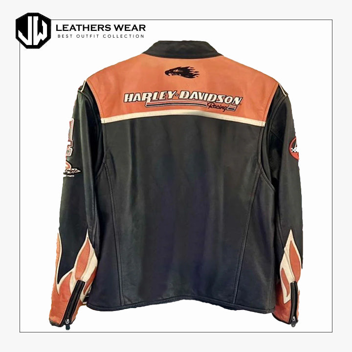 Harley Davidson Orange Screaming Eagle Leather Jacket