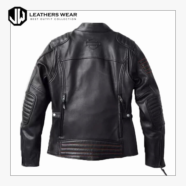 Harley Davidson Womens Biker Triple Vent Leather Jacket