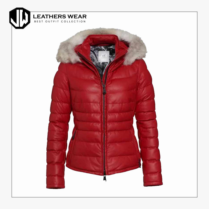Ladies Puffer Leather Down Jacket Leathers Wear