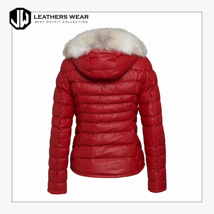 Ladies Puffer Leather Down Jacket Leathers Wear