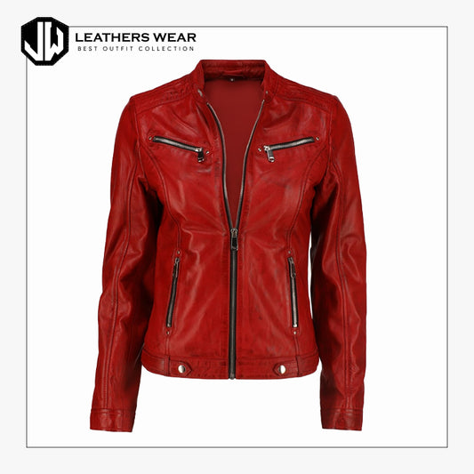 Ladies Real Leather Red Jacket Leathers Wear