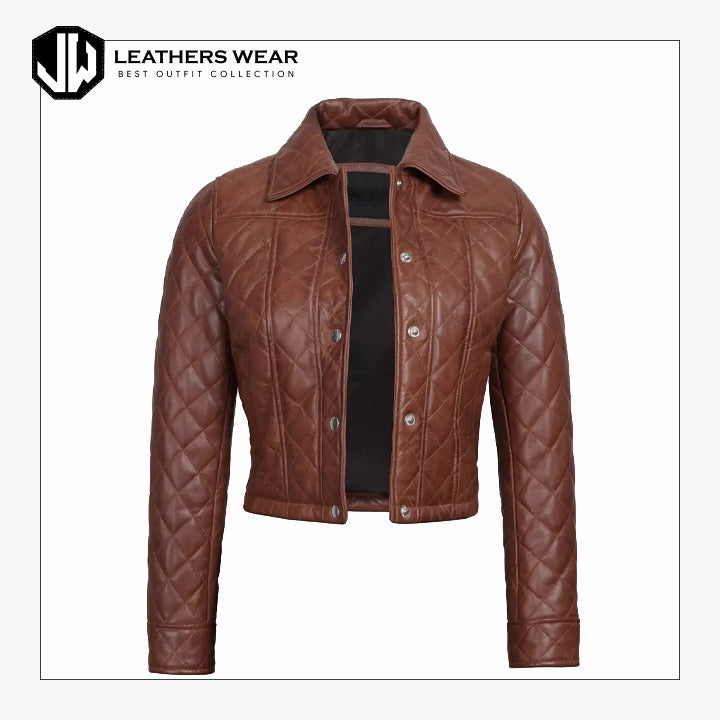 Lambskin Cognac Leather Cropped Jacket