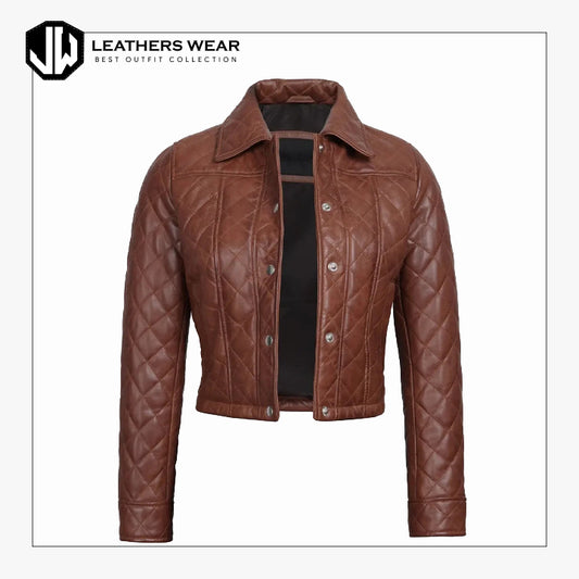 Lambskin Cognac Leather Cropped Jacket