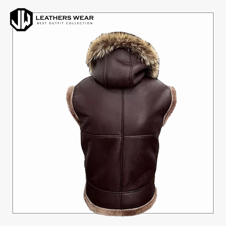 Leather Bomber Hooded Vest