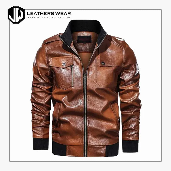 Leather Bomber Jacket Mens Brown leathers wear