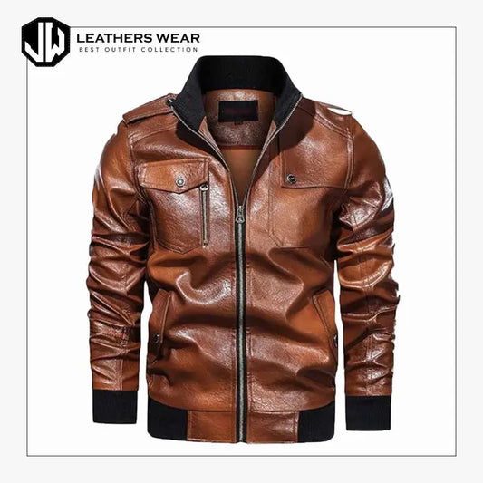 Leather Bomber Jacket Mens Brown leathers wear