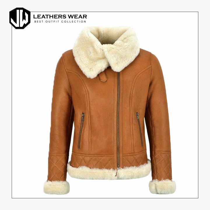 Leather Jacket with Sheepskin Collar Leathers Wear