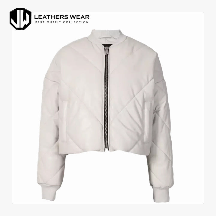 Leather Puffer Jacket in White
