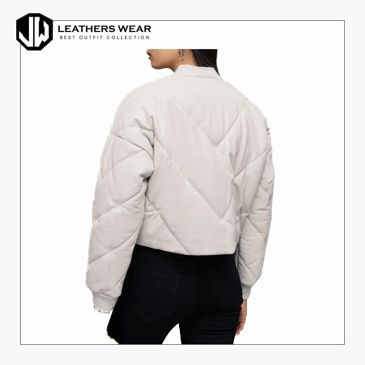 Leather Puffer Jacket in White