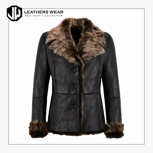 Leather Shearling Jacket Womens