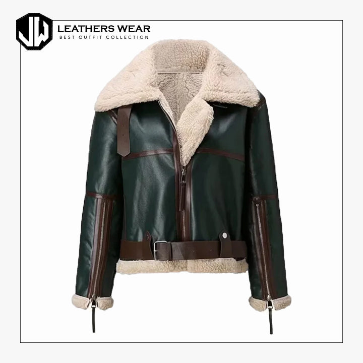 Leather and Shearling Jacket Womens Leathers Wear