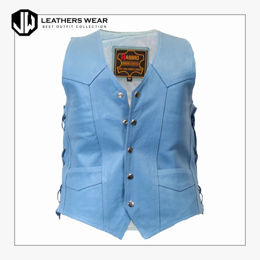 Light Blue Knight Leather Vest Leathers Wear
