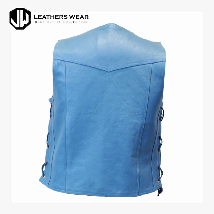 Light Blue Knight Leather Vest Leathers Wear