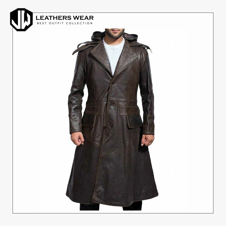 Long Black Leather Trench Coat