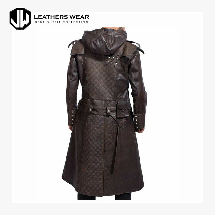 Long Black Leather Trench Coat
