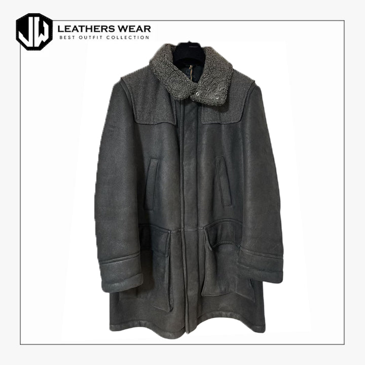 Long Leather Shearling Coat