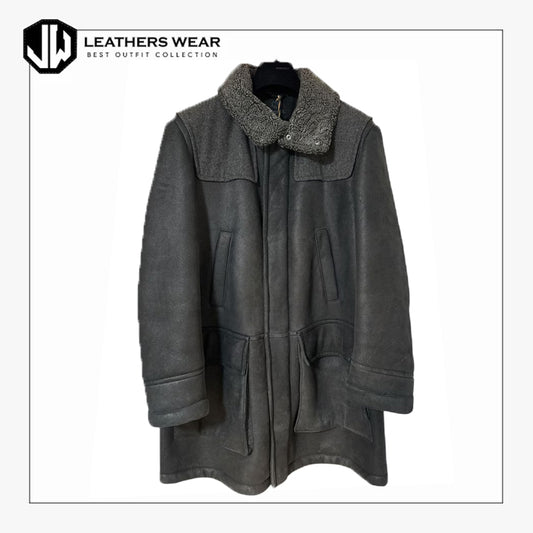 Long Leather Shearling Coat