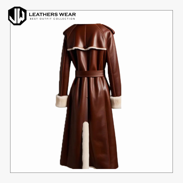 Luxurious Brown Leather Shearling Coat