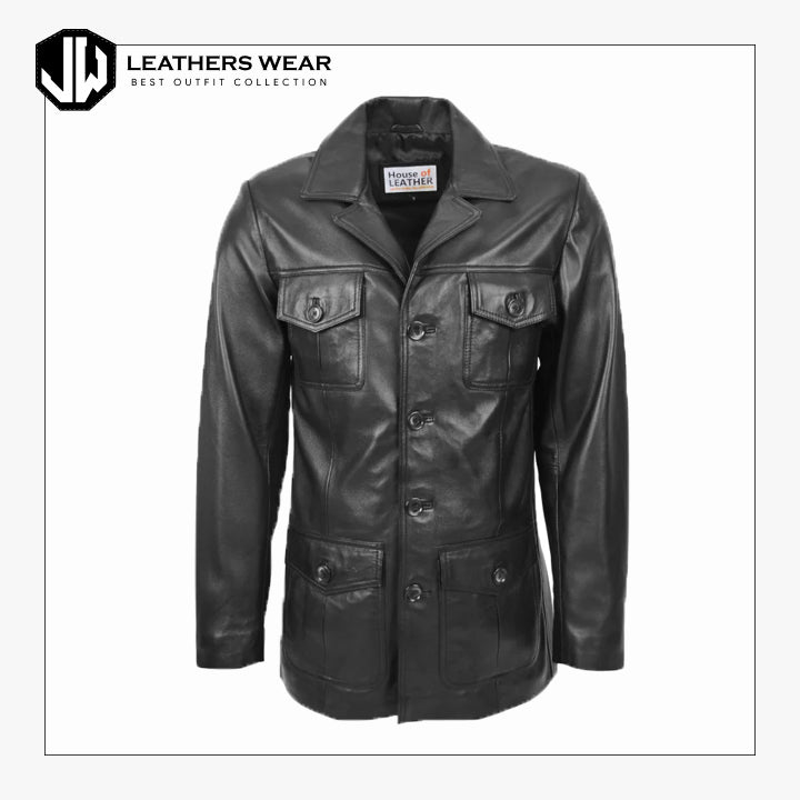Men Blazer Black Leathers Wear