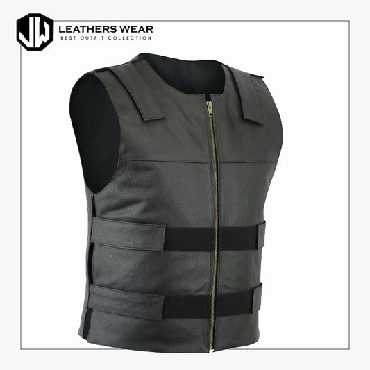 Men Bullet Proof style Leather Motorcycle Vest