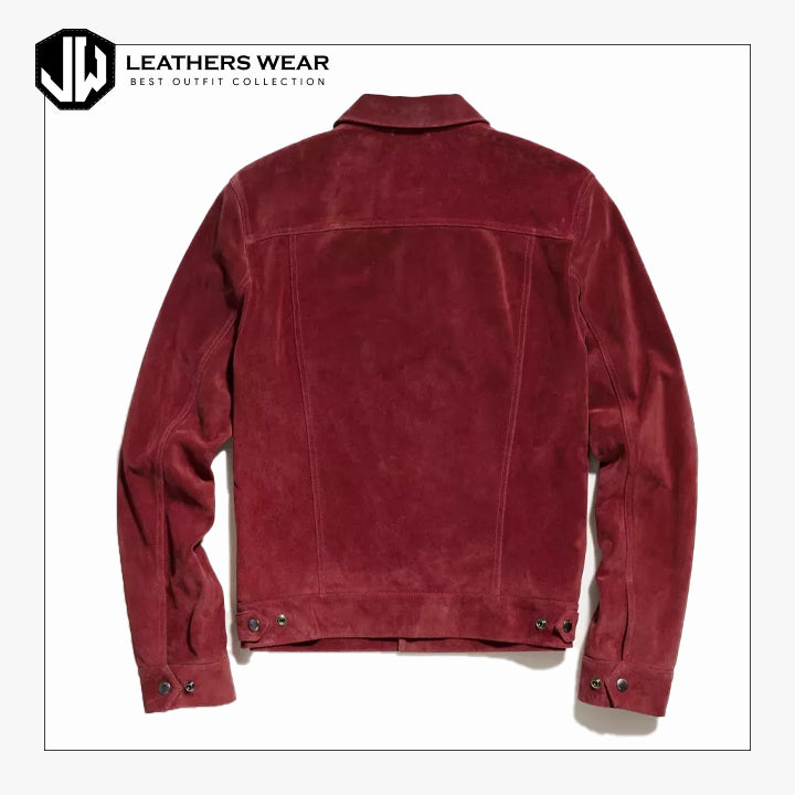 Men Burgundy Leather Trucker Jacket