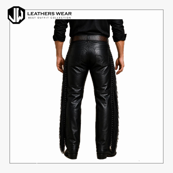 Men Fringe Leather Pants