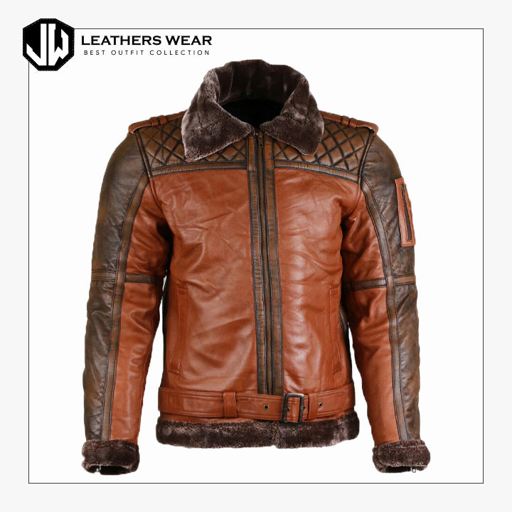 Men Shearling Leather Bomber Jacket Leathers Wear