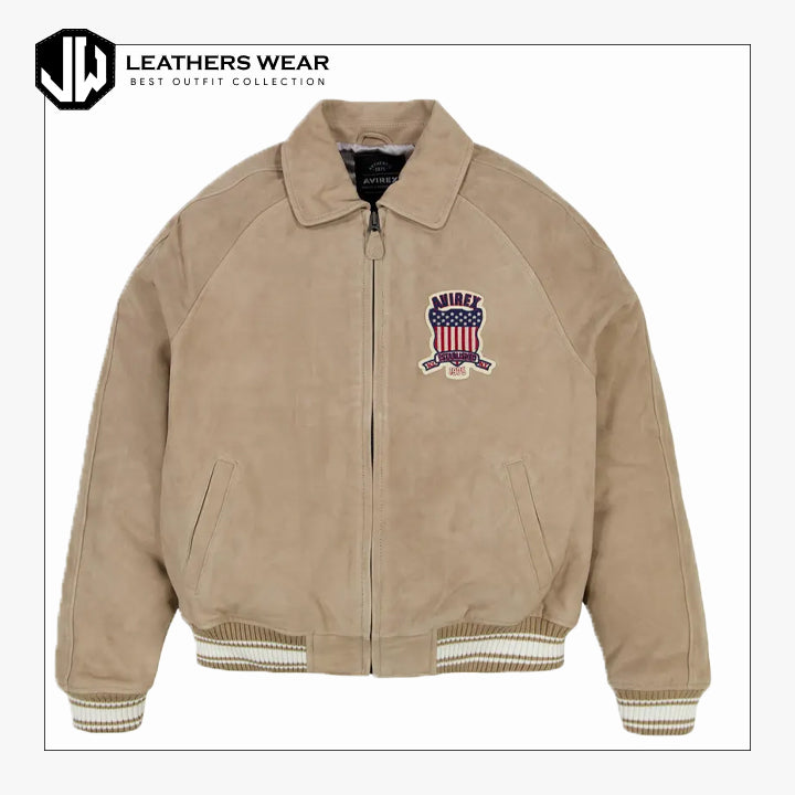 Men's Avirex Style Leather Bomber Jacket