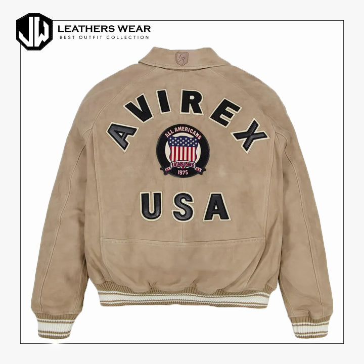 Men's Avirex Style Leather Bomber Jacket