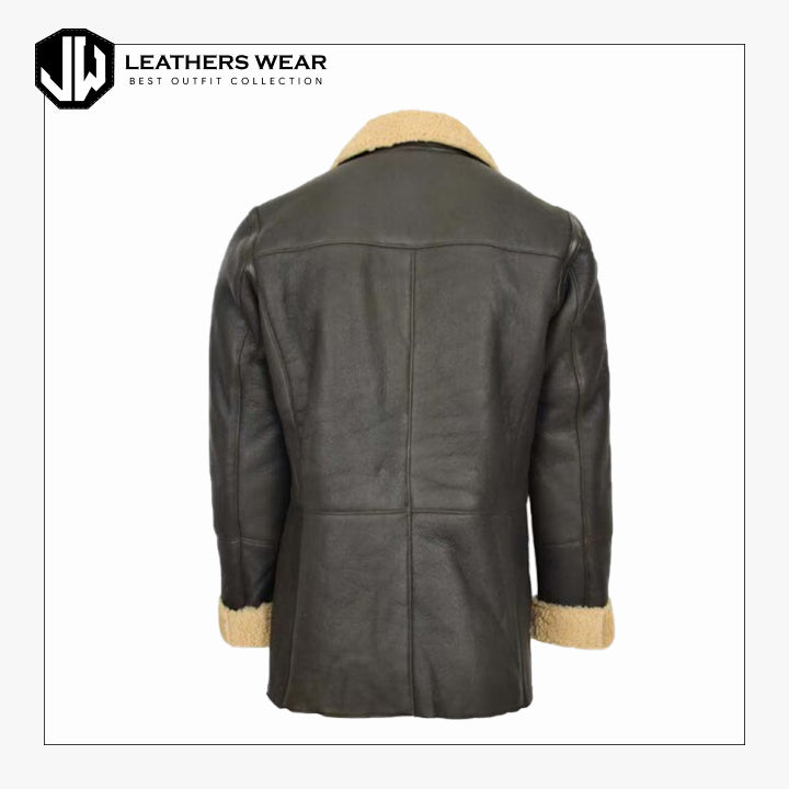 Men’s Black Leather Shearling Coat