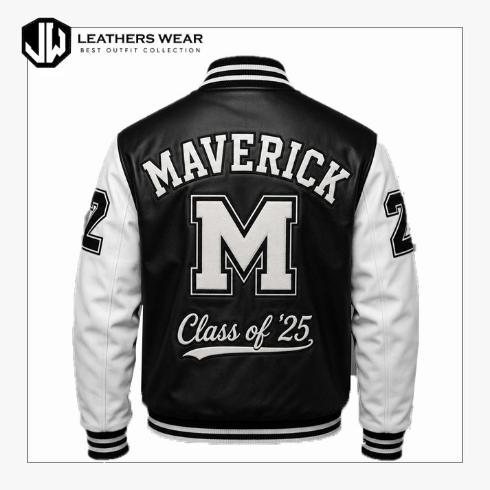 Mens Black Leather Varsity Jacket