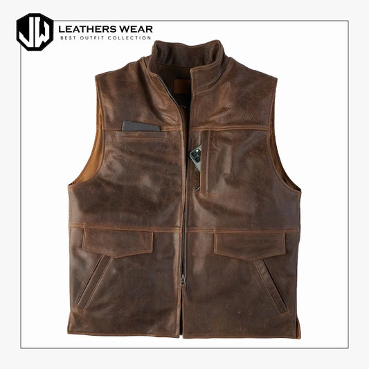 Mens Brown Leather Biker Vest Leathers Wear