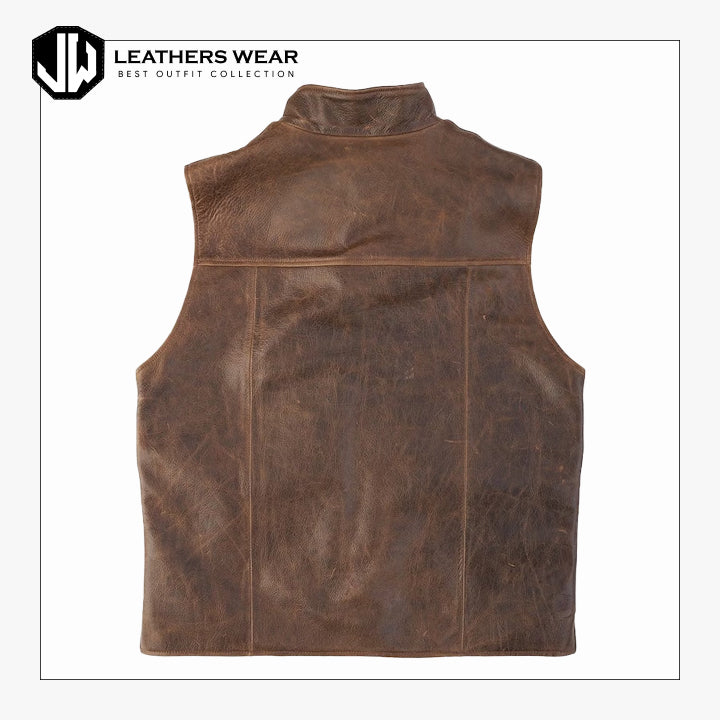 Mens Brown Leather Biker Vest Leathers Wear