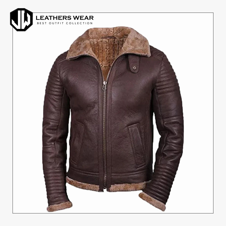 Mens Brown Sheepskin Leather Jacket Leathers Wear