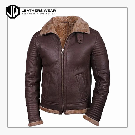 Mens Brown Sheepskin Leather Jacket Leathers Wear